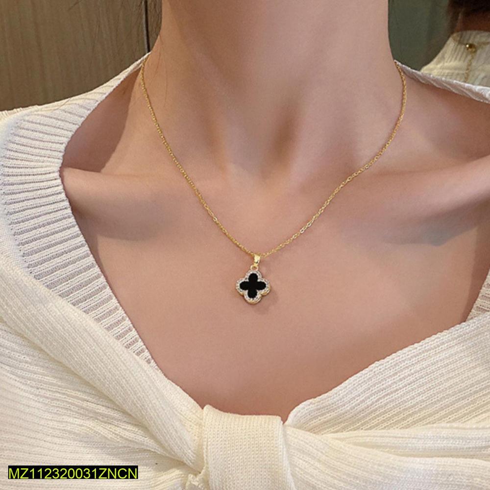 Four leaf clover stone black pendant necklace s