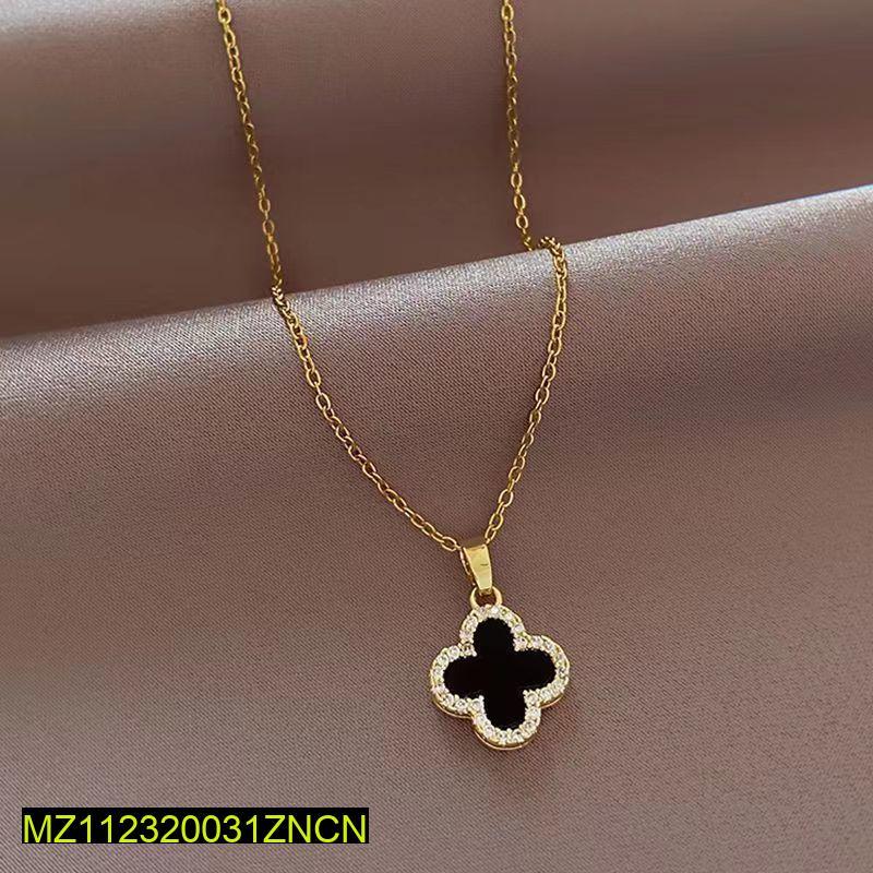 Four leaf clover stone black pendant necklace s