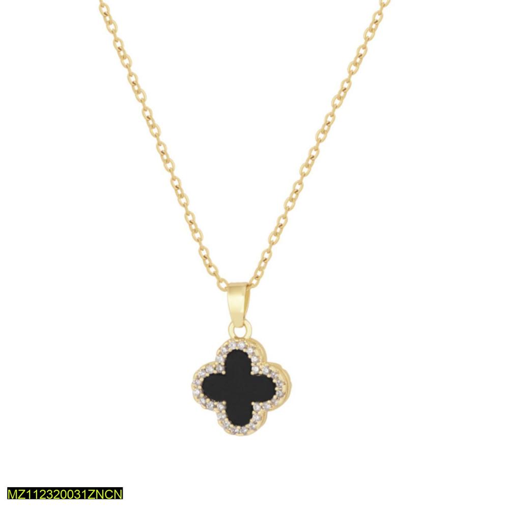 Four leaf clover stone black pendant necklace s