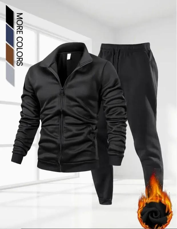Men's Fleece Plane Zipper Track Suit_2 Pcs