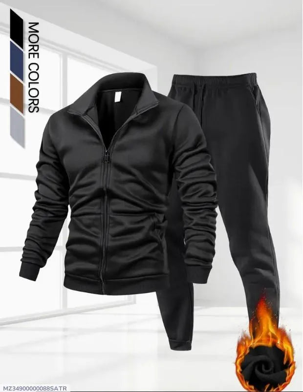 Men's Fleece Plane Zipper Track Suit_2 Pcs